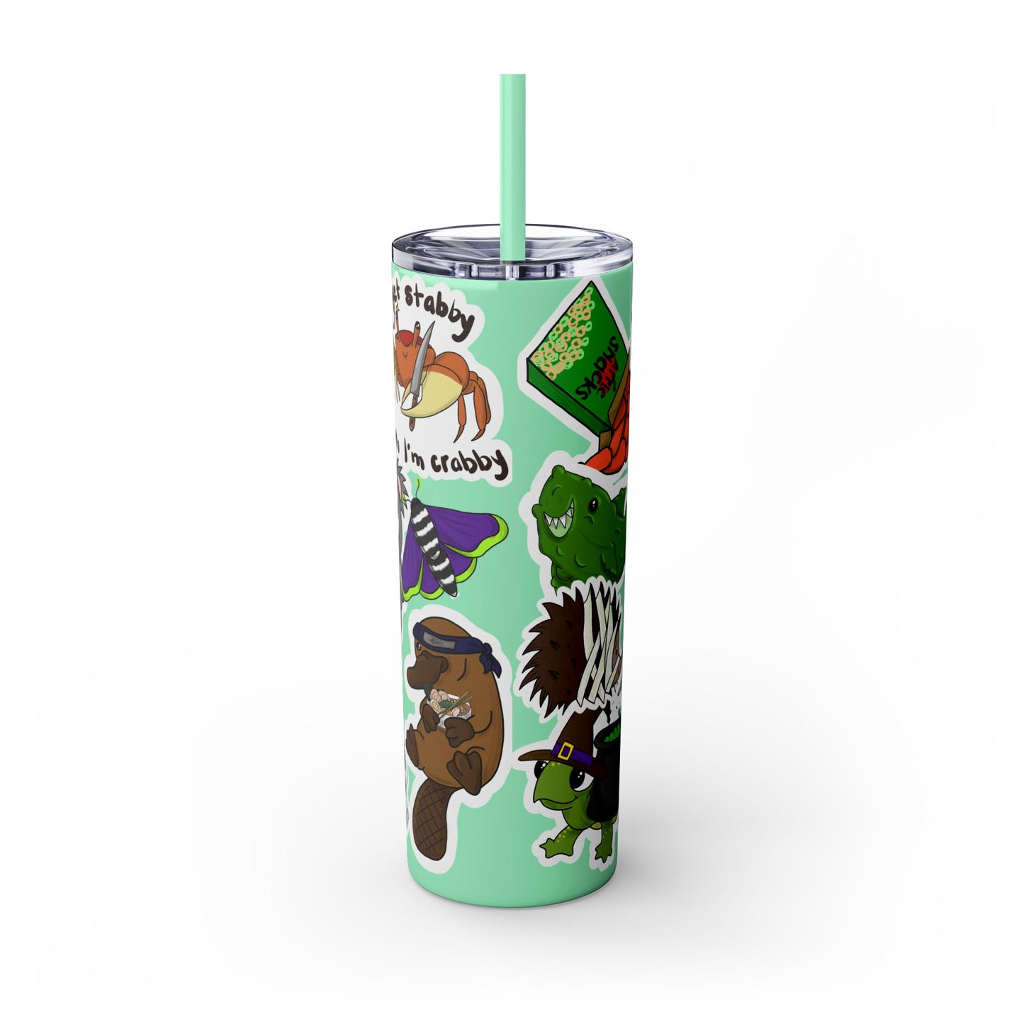 Faux Sticker Skinny Tumbler with Straw, 20oz