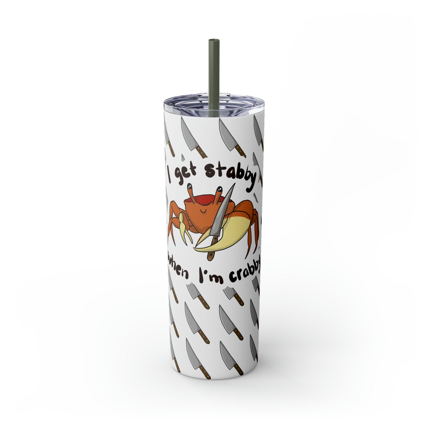 Stabby Crabby Skinny Tumbler with Straw, 20oz