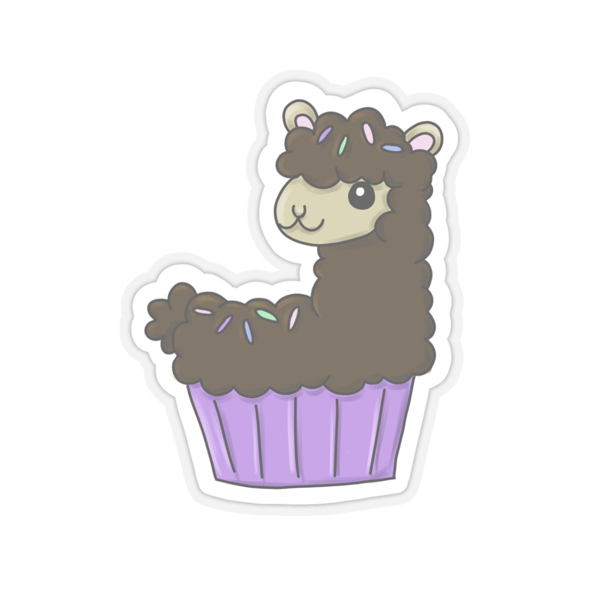 Chocolate Llama Cake Kiss-Cut Sticker