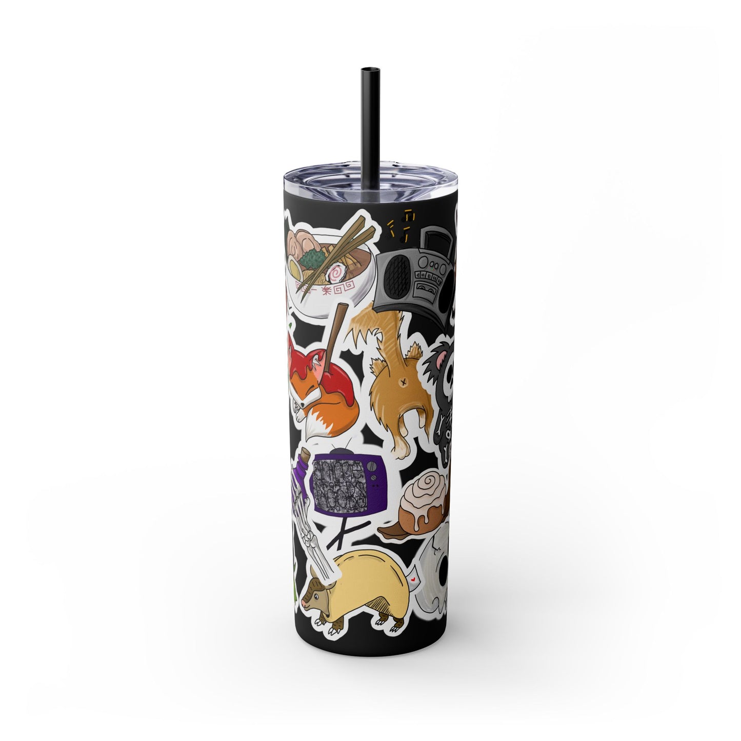 Faux Sticker Skinny Tumbler with Straw, 20oz