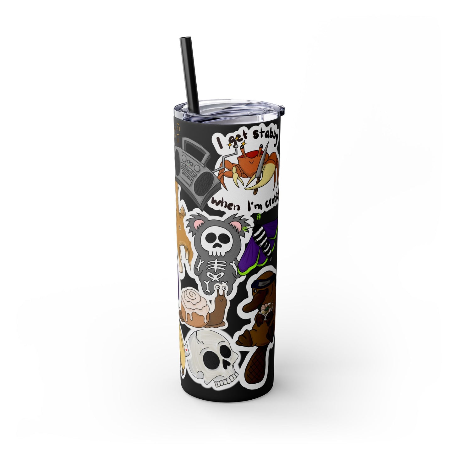 Faux Sticker Skinny Tumbler with Straw, 20oz