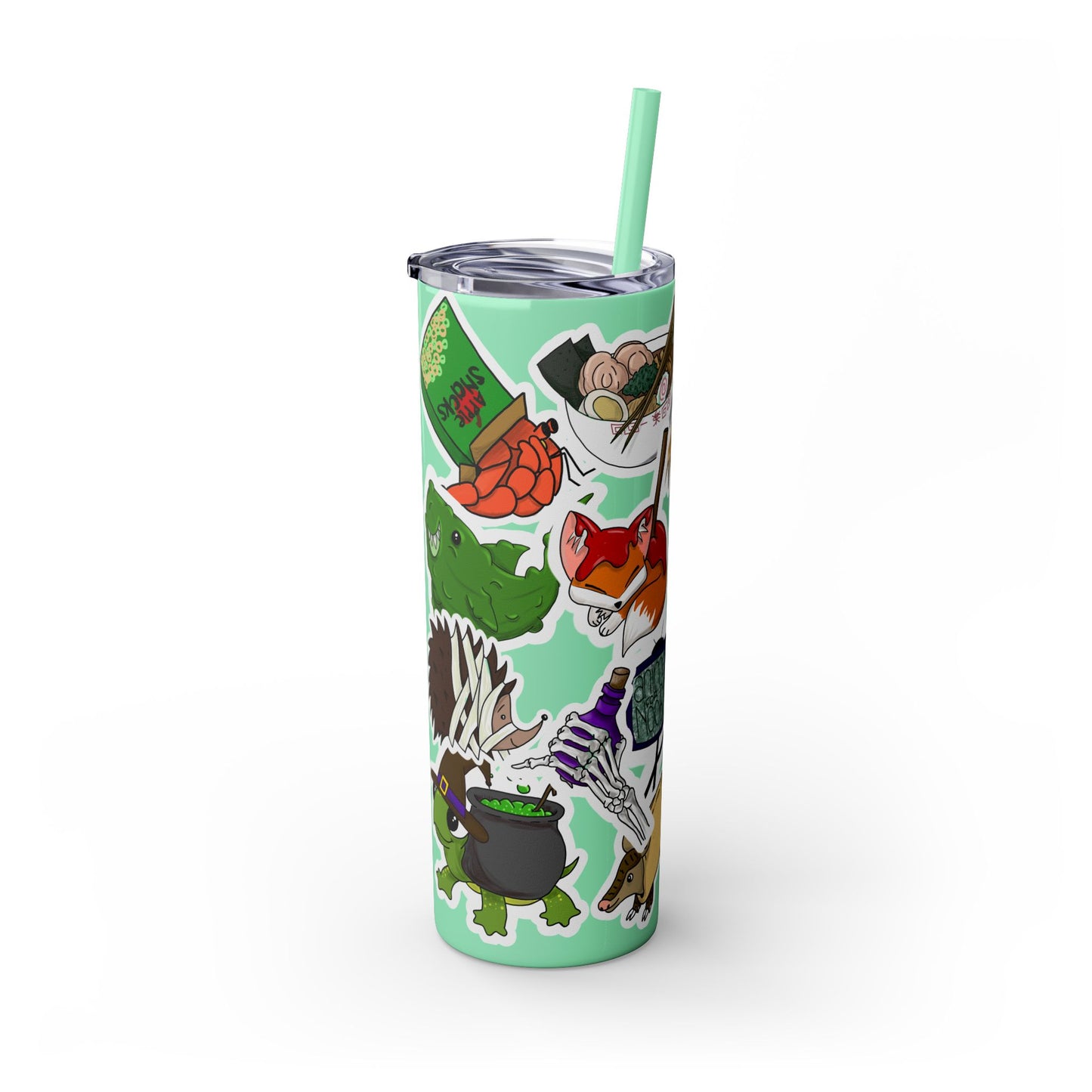 Faux Sticker Skinny Tumbler with Straw, 20oz