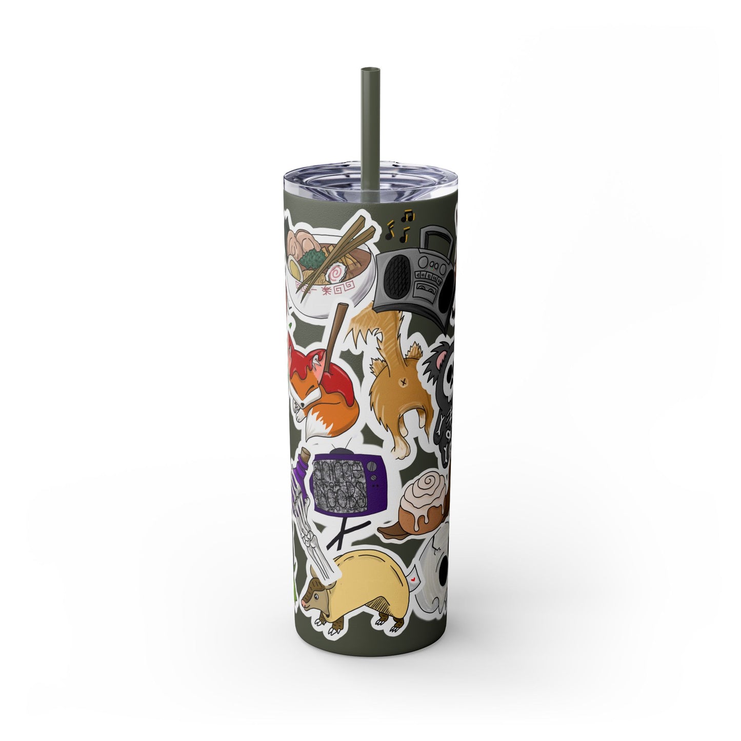 Faux Sticker Skinny Tumbler with Straw, 20oz