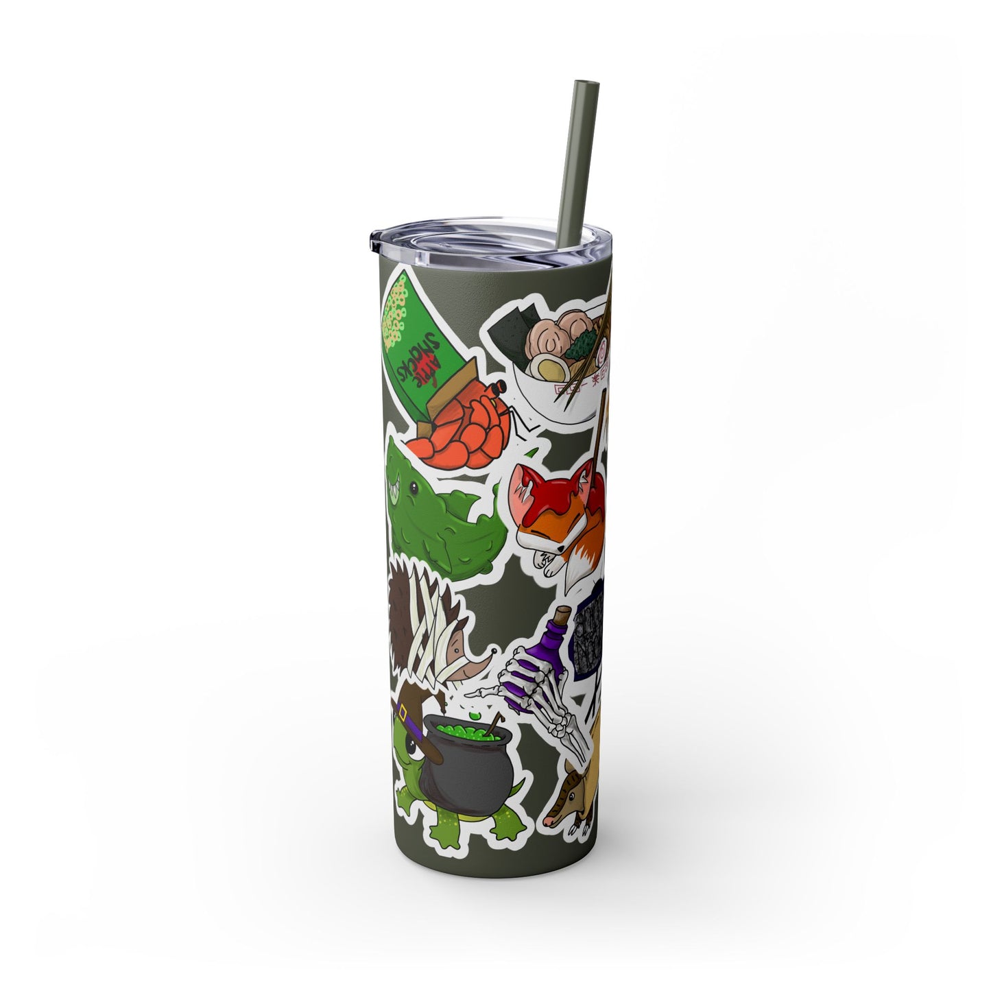 Faux Sticker Skinny Tumbler with Straw, 20oz