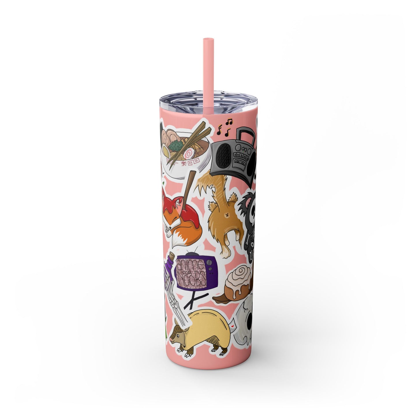 Faux Sticker Skinny Tumbler with Straw, 20oz