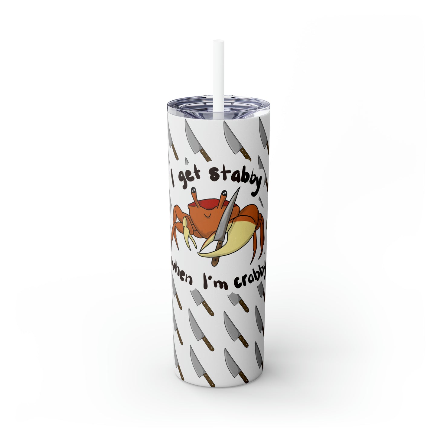 Stabby Crabby Skinny Tumbler with Straw, 20oz