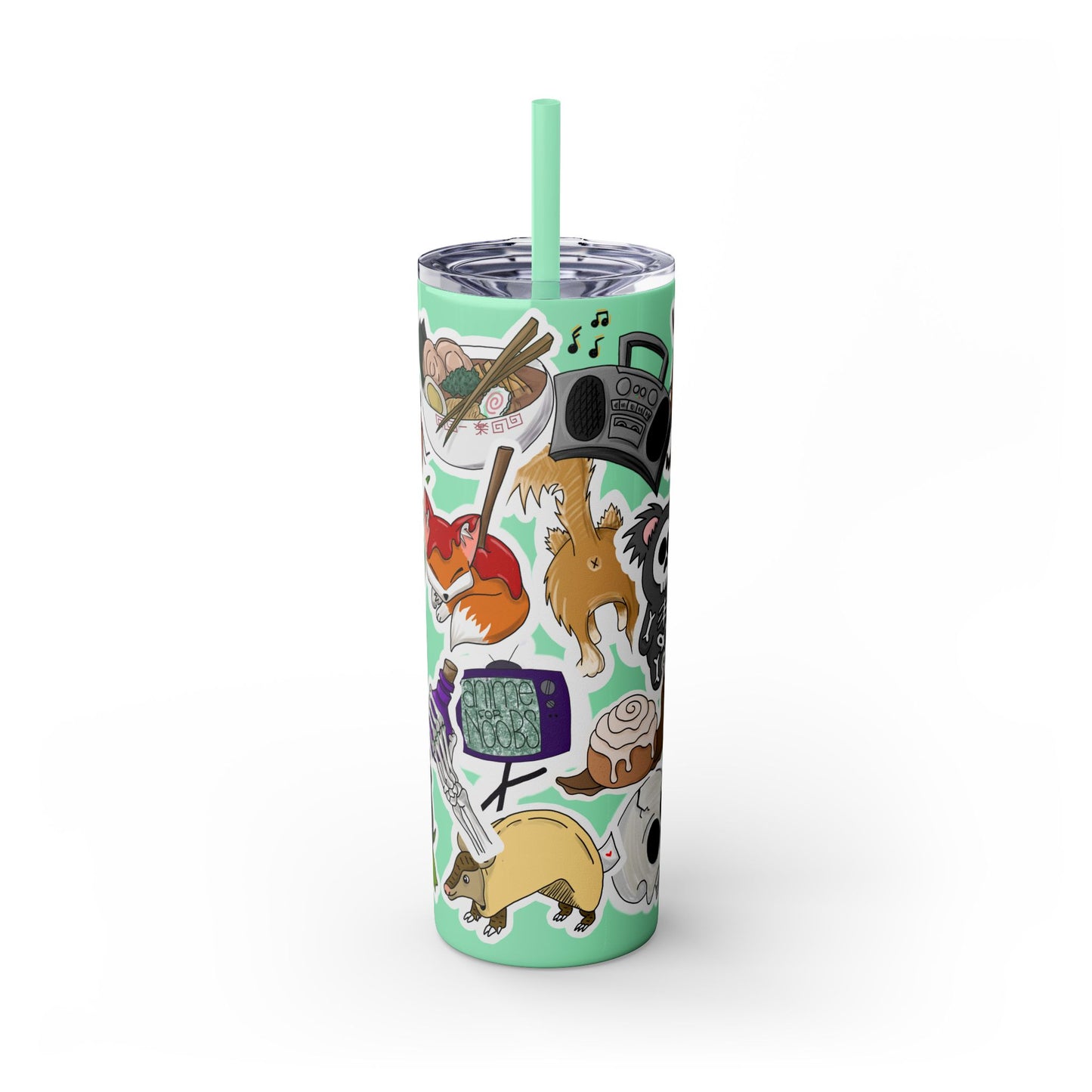 Faux Sticker Skinny Tumbler with Straw, 20oz