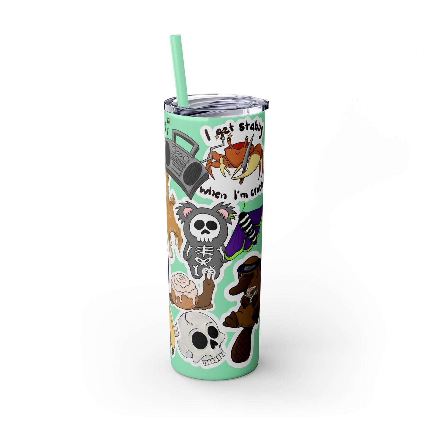 Faux Sticker Skinny Tumbler with Straw, 20oz