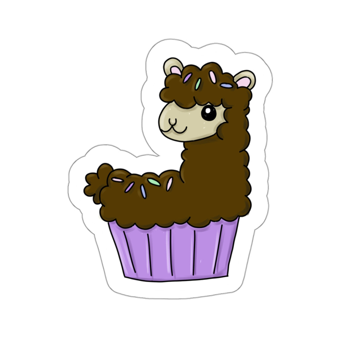 Chocolate Llama Cake Kiss-Cut Sticker