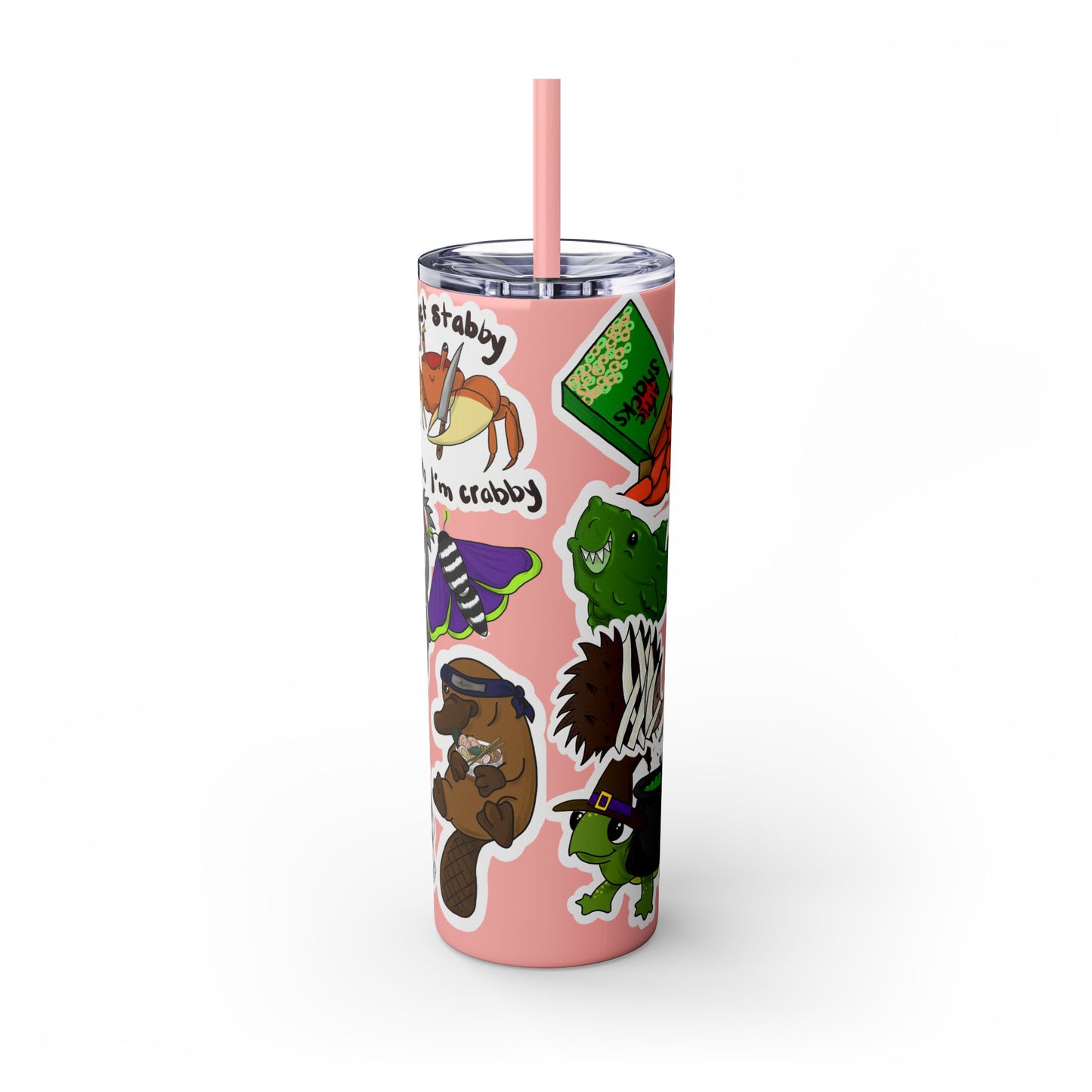 Faux Sticker Skinny Tumbler with Straw, 20oz